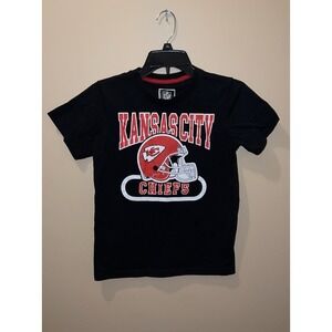 NFL Kansas City Chiefs Kids Shirt Medium 10-12 Short Sleeve Youth Black Helmet